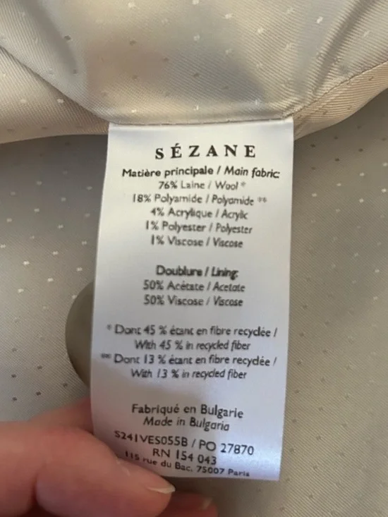 SEZANE Carlo Vest in Blue and White Plaid Wool Fully Lined Sz 38 6 NWT - Picture 7 of 8